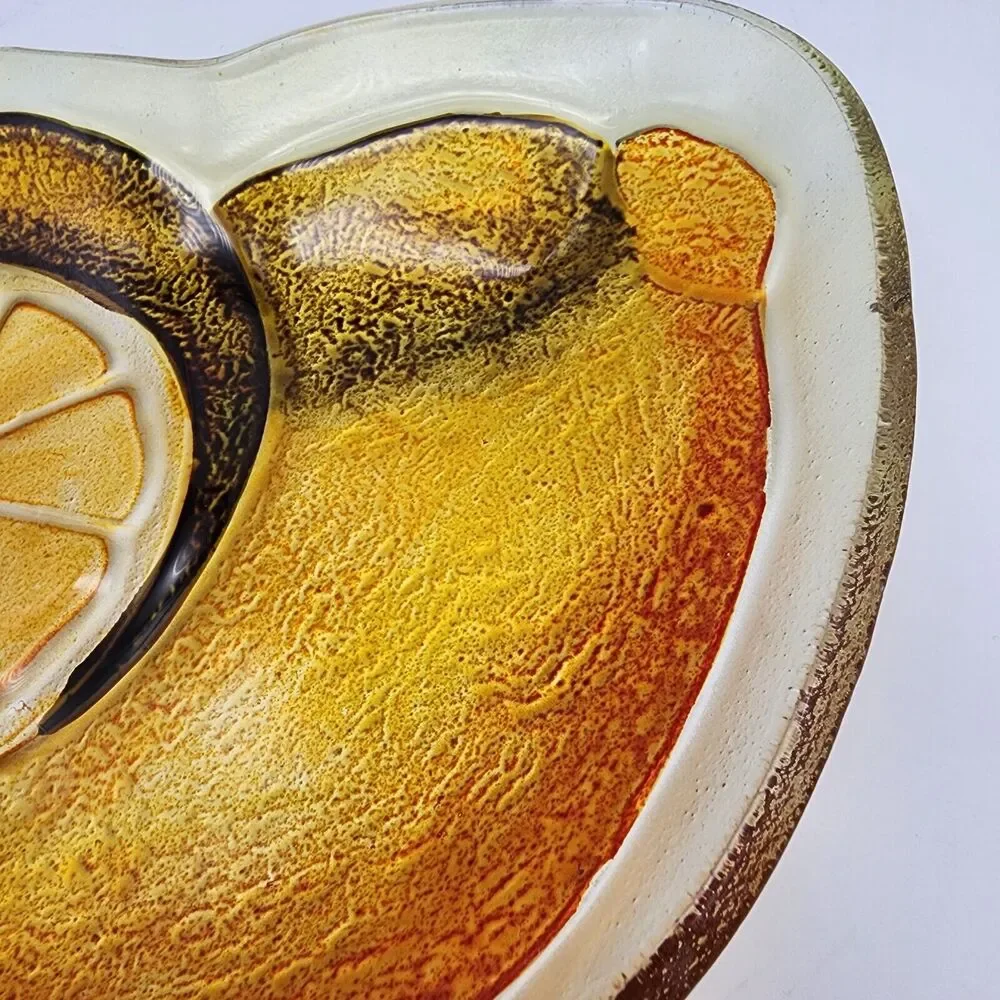 Lemon Embossed Glass Platter Textured Dichroic Tray MCM Retro 9x6.5